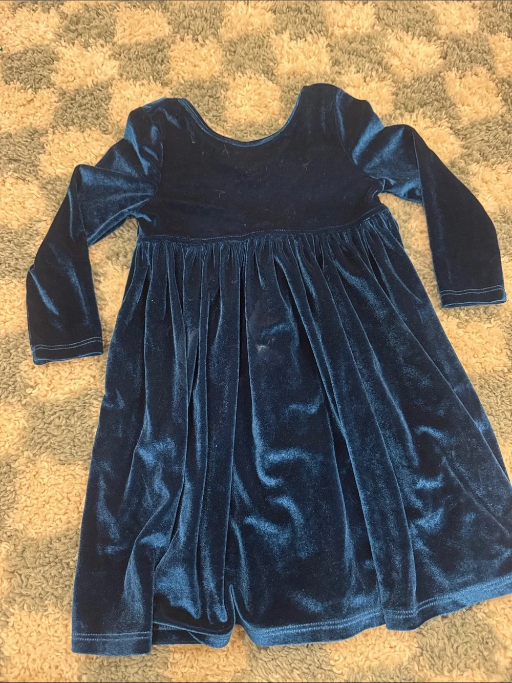 Pink Chicken Velvet Long-Sleeve Dress in Deep Blue